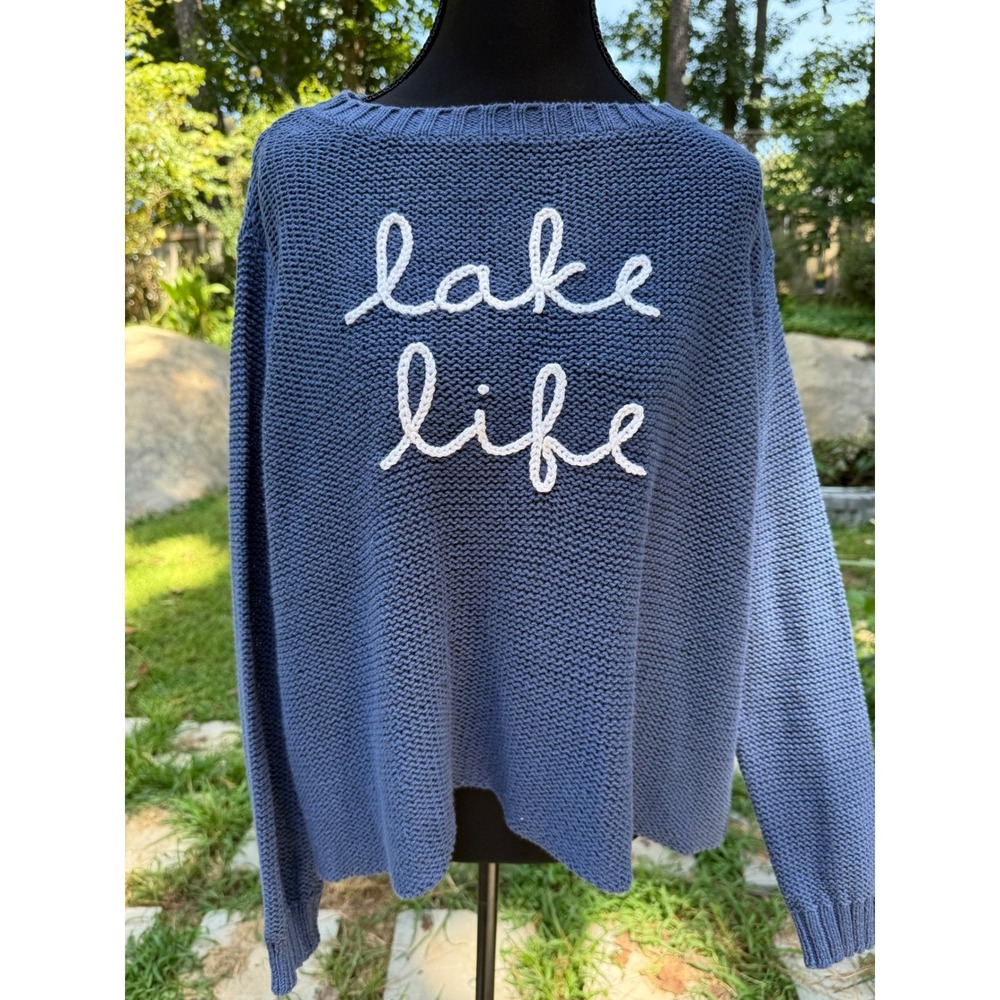 Wooden Ships Paola Buendia Lake Life Blue Cotton Knit Sweater XS/S